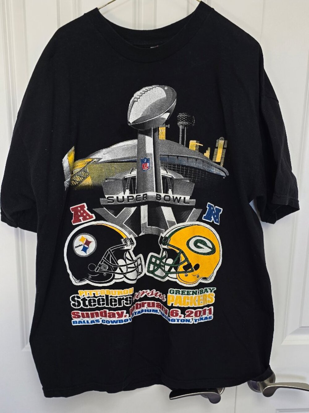 Vintage Super Bowl XLV 2011 Steelers vs Packers T-Shirt Black XL